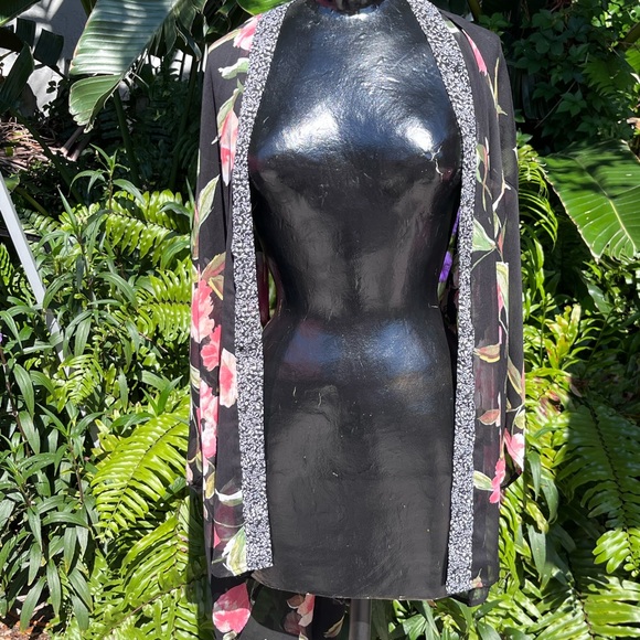 Sheer Black Floral Kimono Kaftan Size XS - Picture 2 of 5